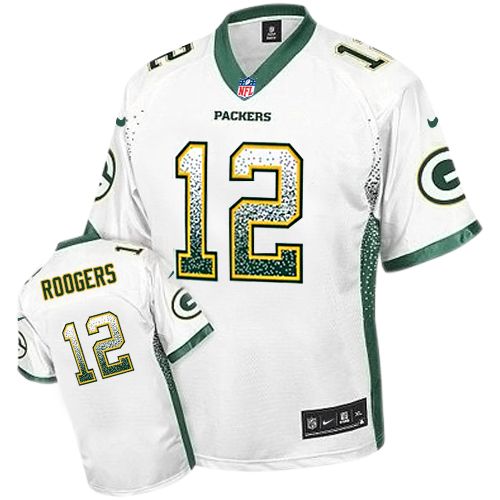 Men's Elite Aaron Rodgers Nike Jersey White - #12 Drift Fashion NFL Green Bay Packers